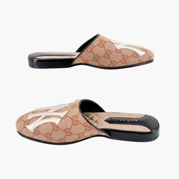 Gucci Yankees GG Mule Slipper Size 36 US 6 Beige Monogram Canvas Flat Loafer MLB - Picture 12 of 15